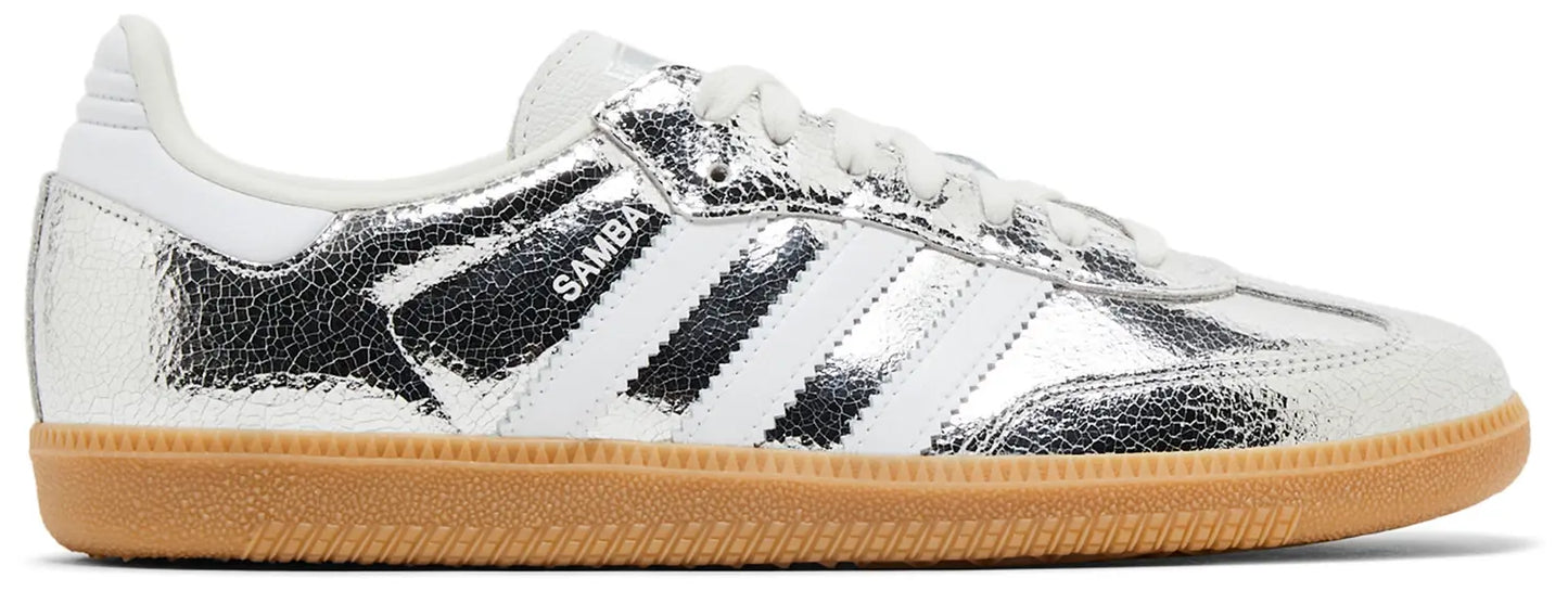 Women's Adidas Samba OG Silver Metallic Cracked Leather