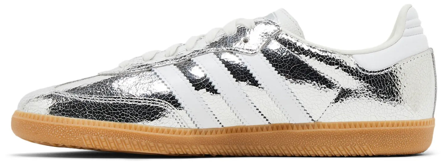 Women's Adidas Samba OG Silver Metallic Cracked Leather