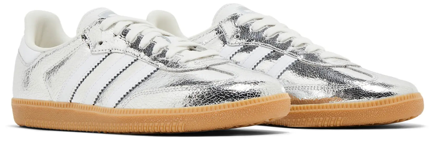 Women's Adidas Samba OG Silver Metallic Cracked Leather