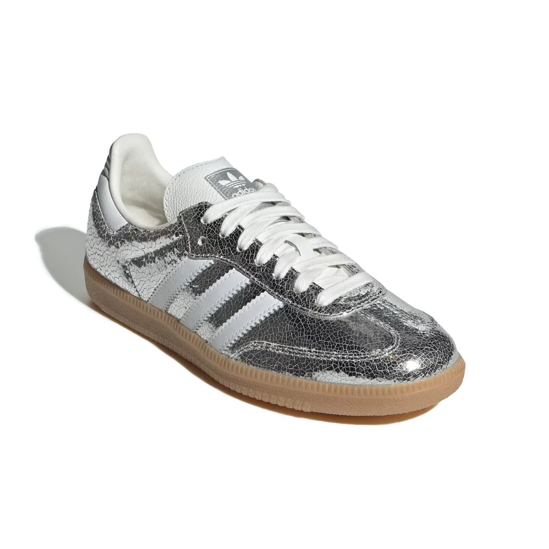 Women's Adidas Samba OG Silver Metallic Cracked Leather