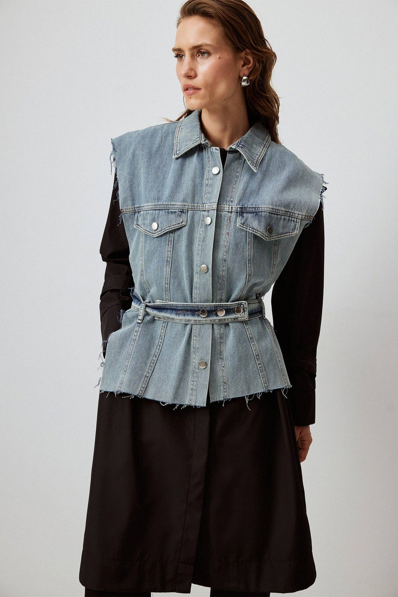 Touché Women's Denim Mixed Media Detailed Trench Coat