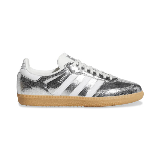 Women's Adidas Samba OG Silver Metallic Cracked Leather