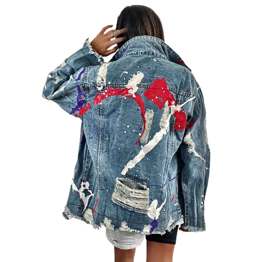 Wren + Glory Women's Splatter World Denim Jacket