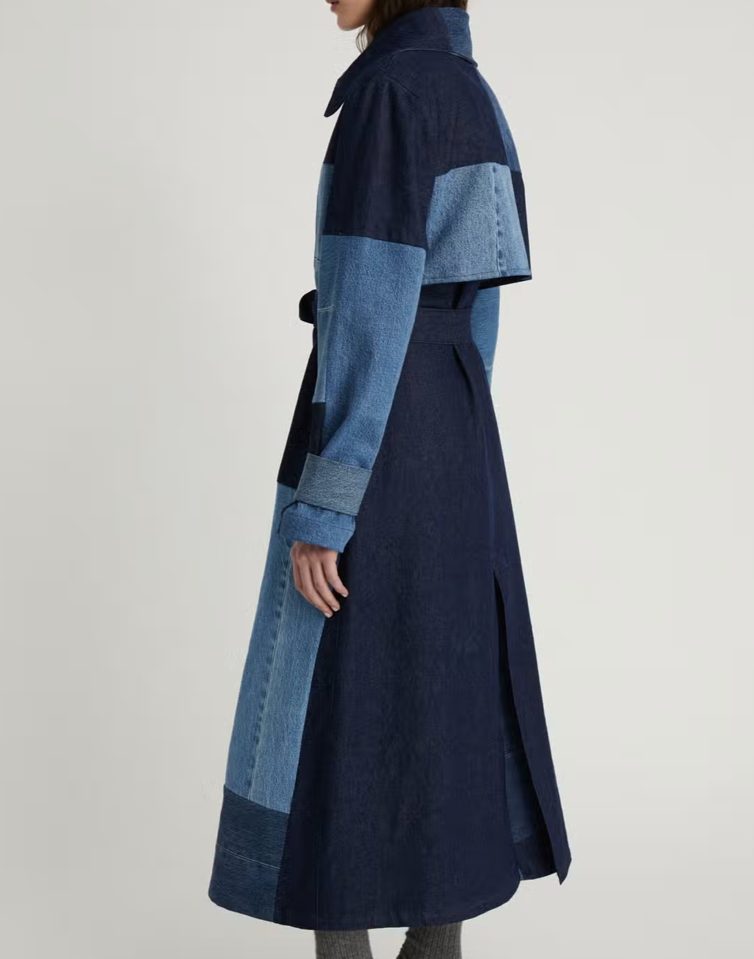 Infinit Denim Upcycled Denim Patchwork Trench Coat (PRE-ORDER)