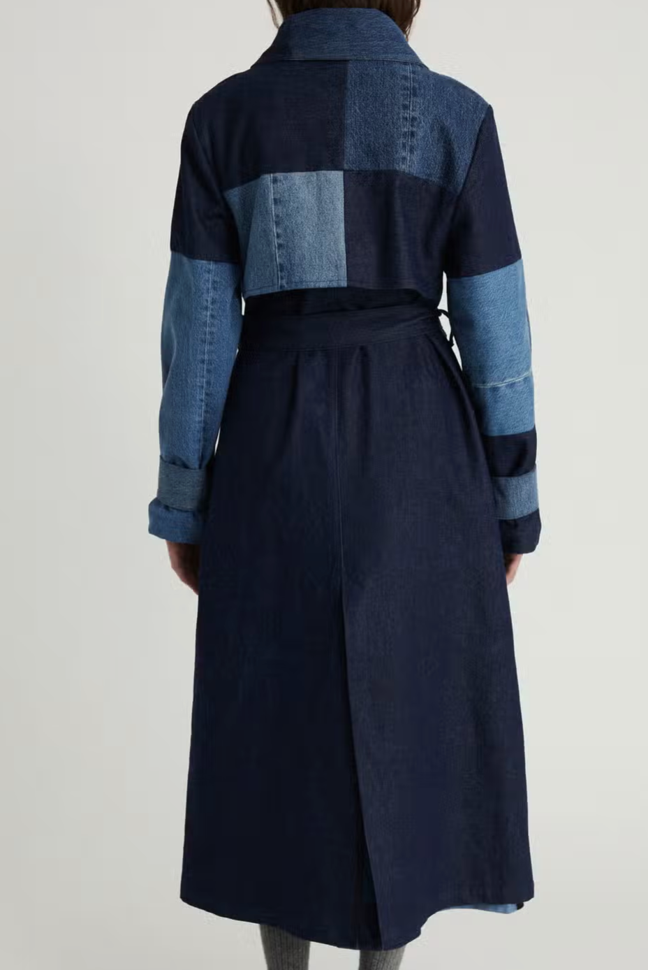 Infinit Denim Upcycled Denim Patchwork Trench Coat (PRE-ORDER)
