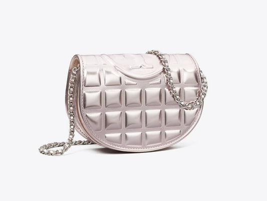 Tory Burch Fleming Mini Metallic Square Quilt Crossbody Bag