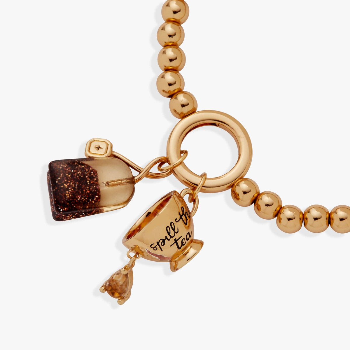 Alex and Ani 'Spill the Tea' Cup & Tea Bag Gold Stretch Bracelet