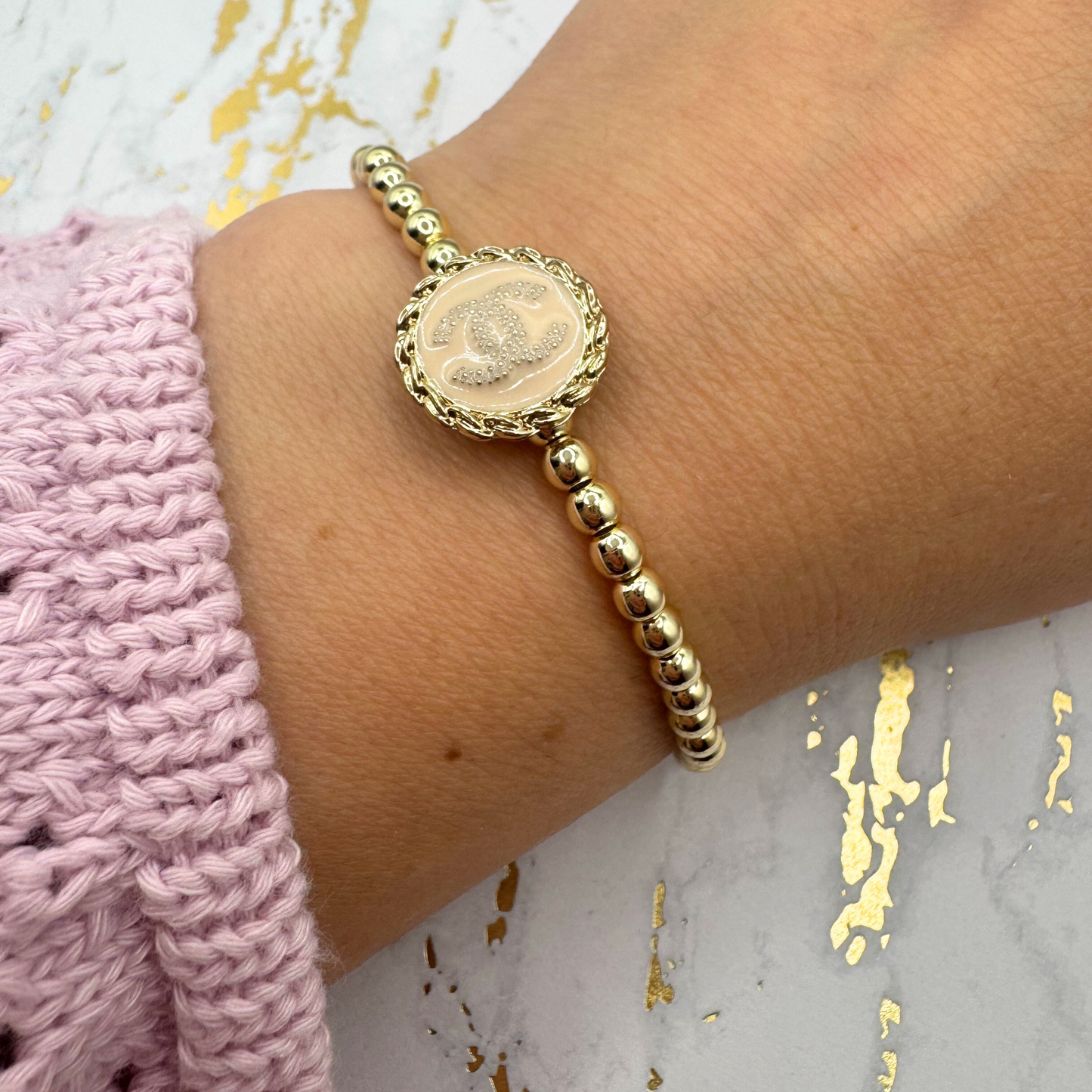 Golden Girl CC Repurposed Beaded Bracelet