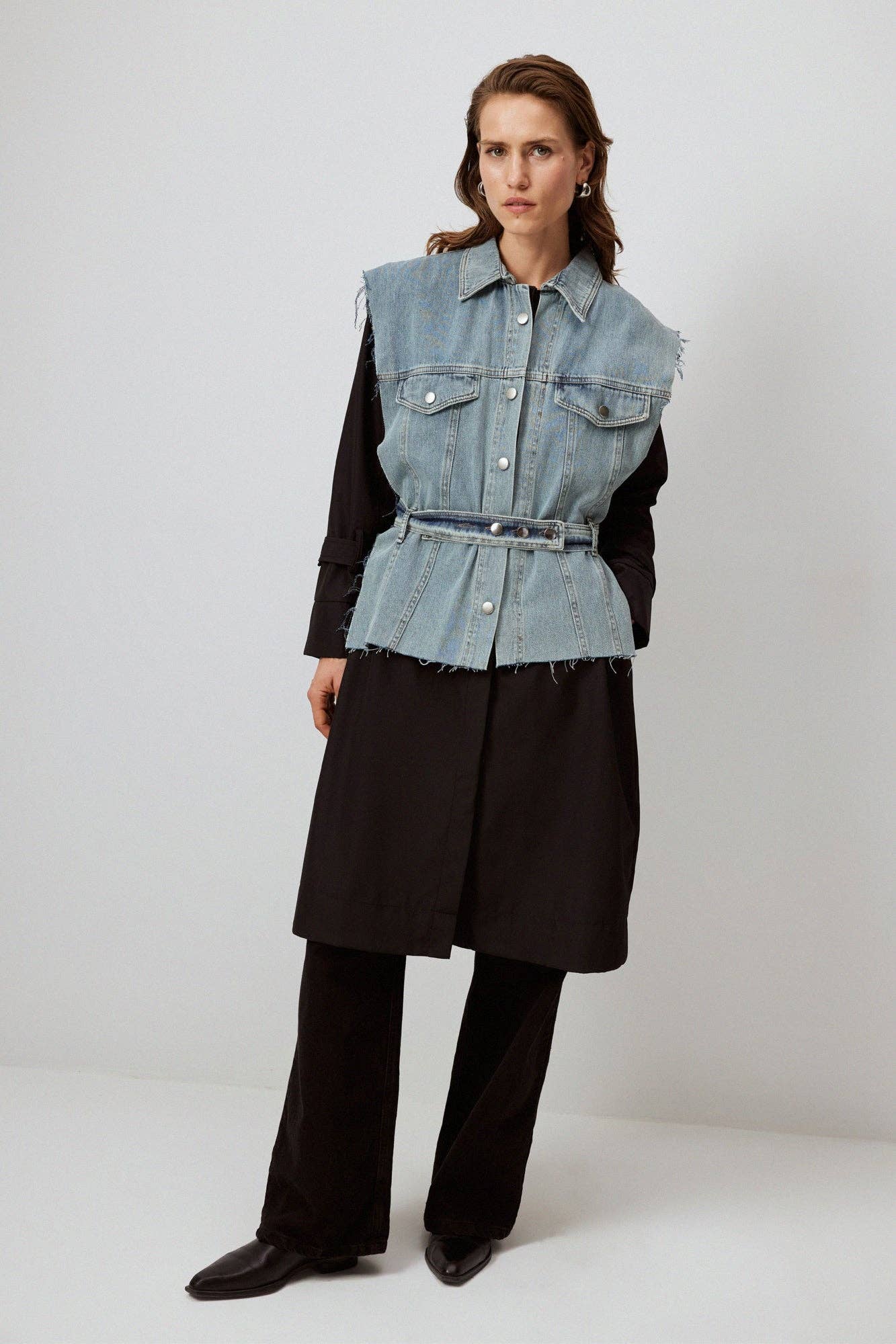 Touché Women's Denim Mixed Media Detailed Trench Coat