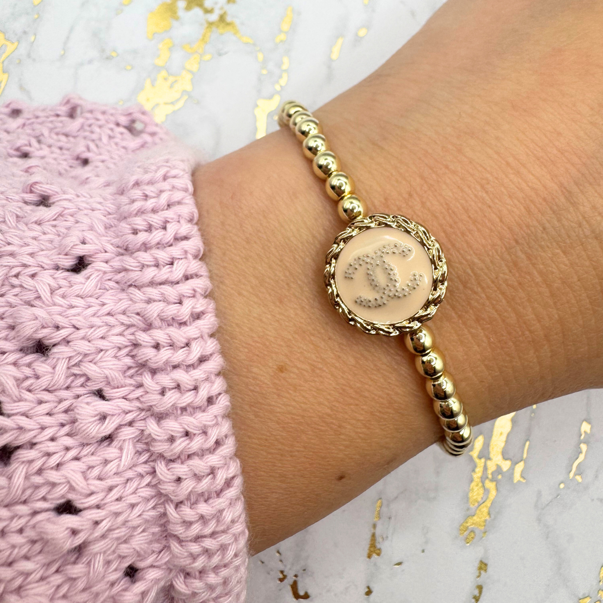 Golden Girl CC Repurposed Beaded Bracelet