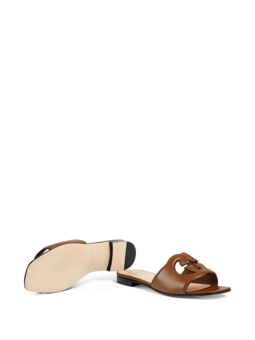 Gucci Women's Leather Logo Cutout Flat Sandals