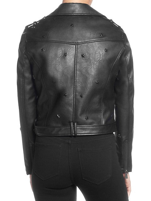 Catherine Malandrino Black Star-Studded Moto Jacket