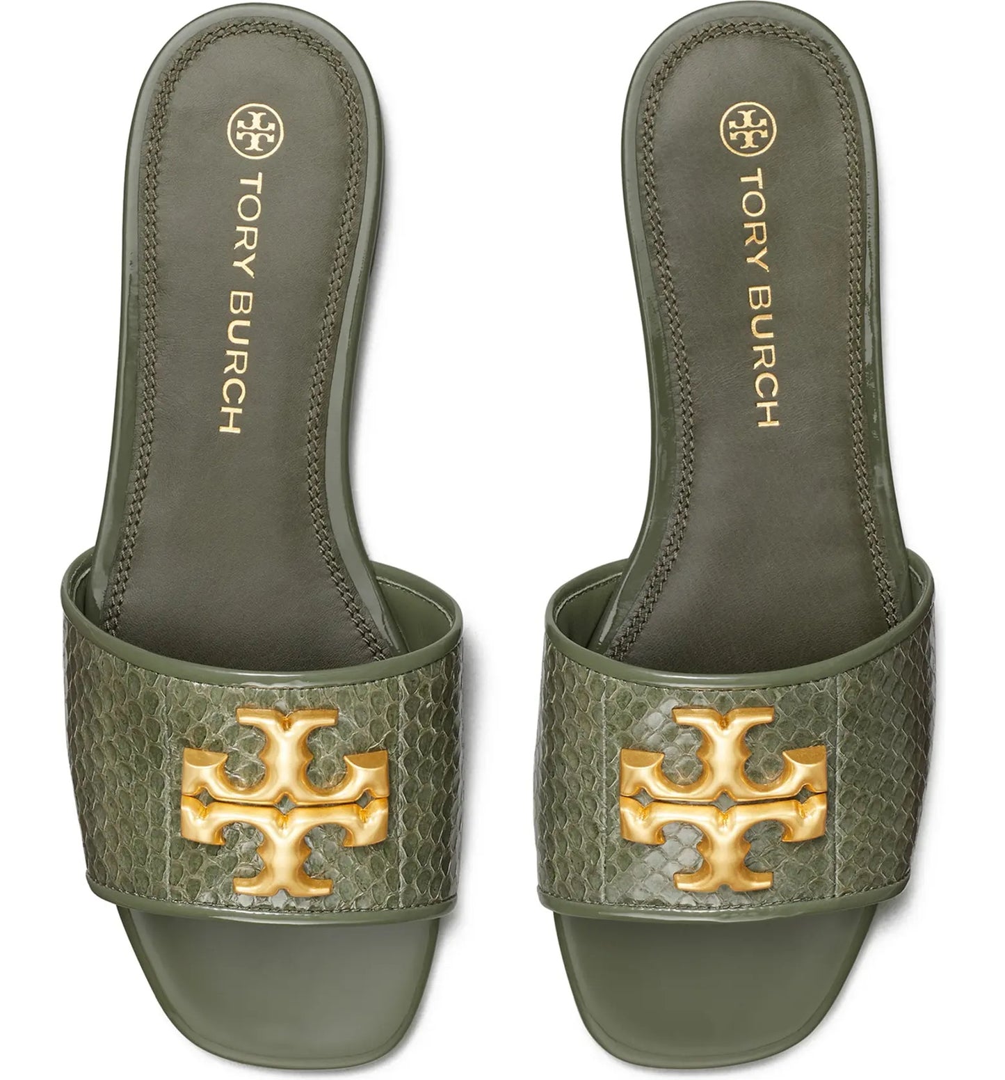 Tory Burch Snake Print Eleanor Leather Slide Sandals