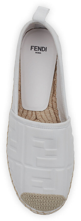 Fendi White Flat FF Logo Leather Espadrille