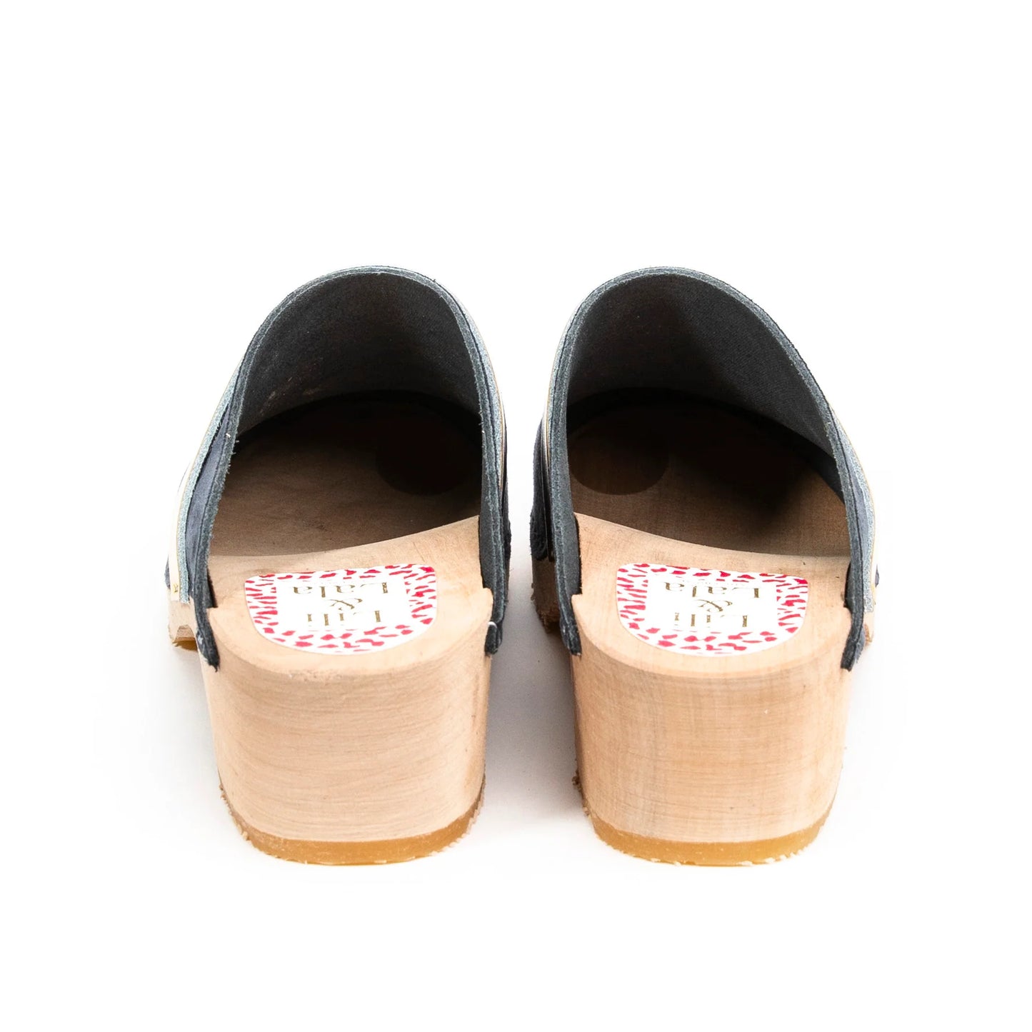 Black Leather & Wood Handmade Clogs