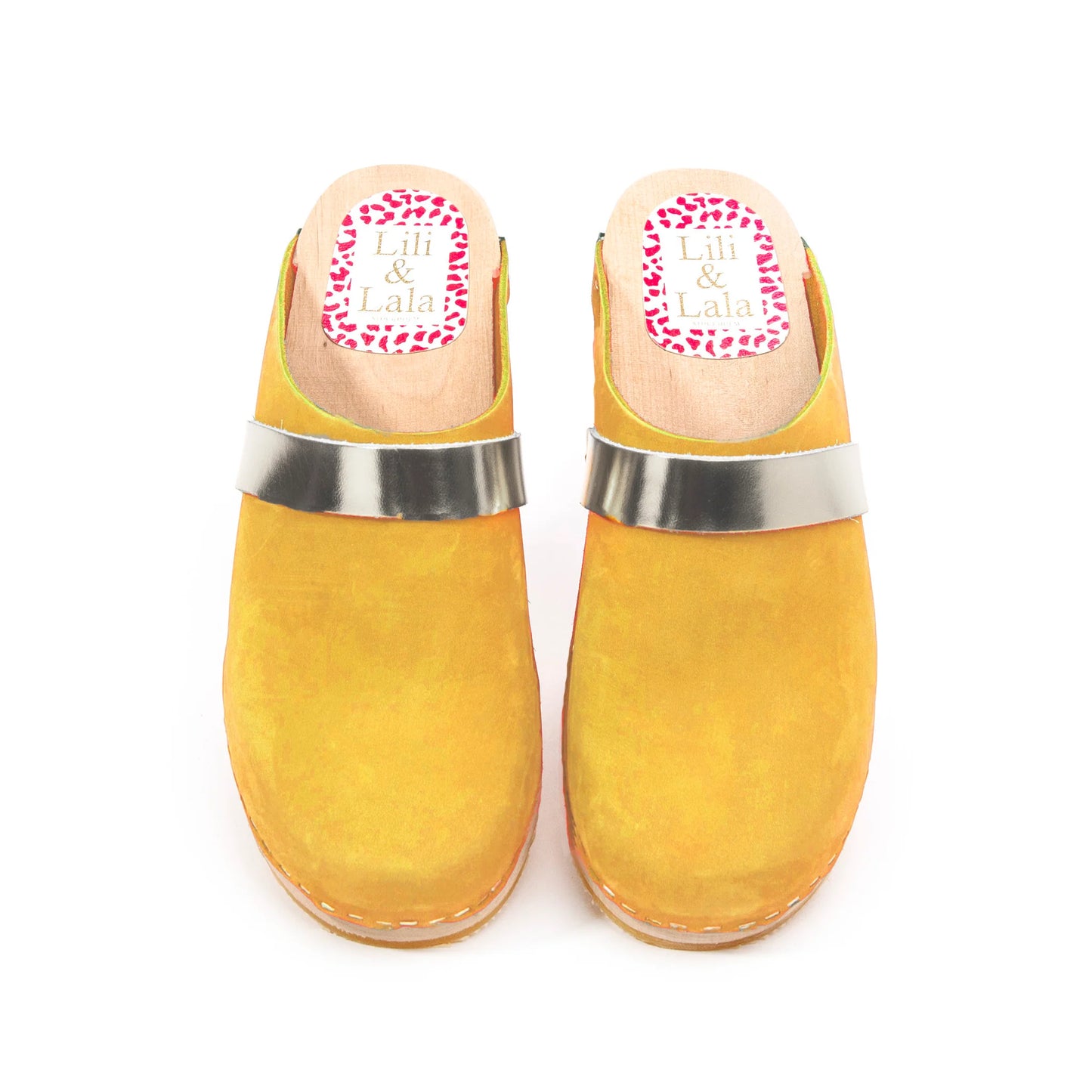 Mustard Yellow Leather & Wood Handmade Clogs