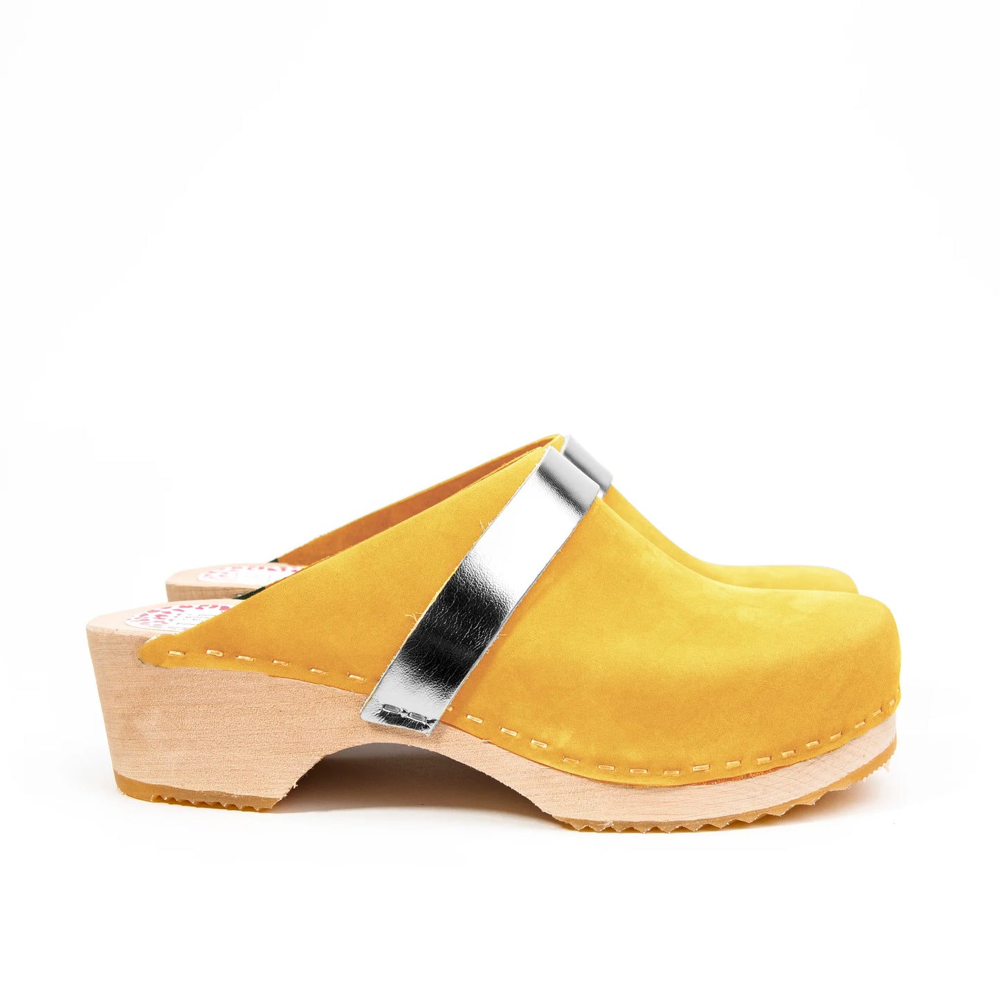 Mustard Yellow Leather & Wood Handmade Clogs