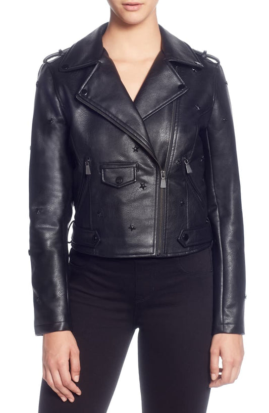 Catherine Malandrino Black Star-Studded Moto Jacket