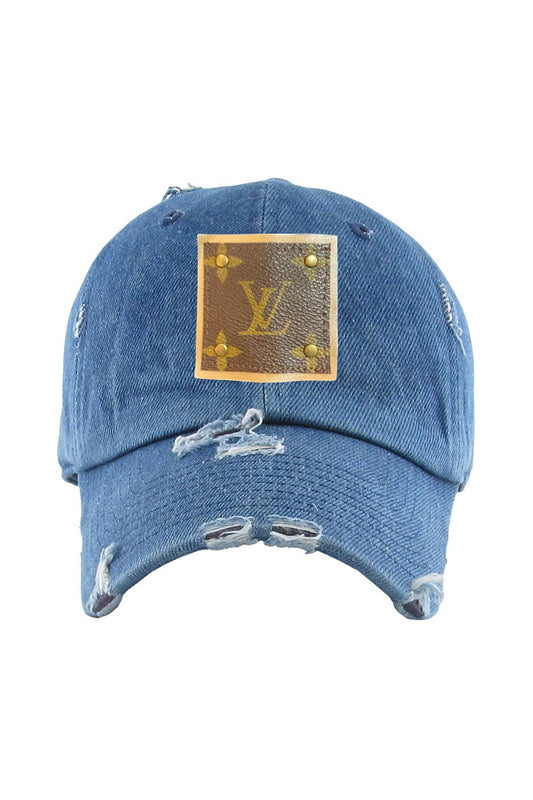 LV Up-Cycled Distressed Denim Baseball Cap