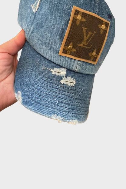 LV Up-Cycled Distressed Denim Baseball Cap