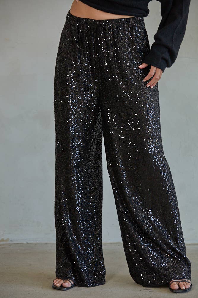 By Together Black Sequin Wide Leg Pants