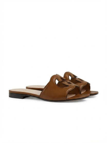 Gucci Women's Leather Logo Cutout Flat Sandals