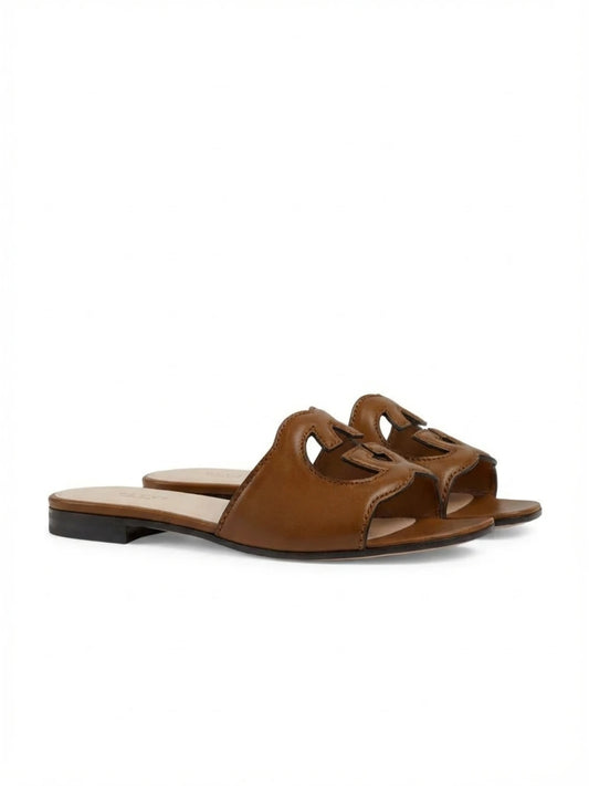 Gucci Women's Leather Logo Cutout Flat Sandals