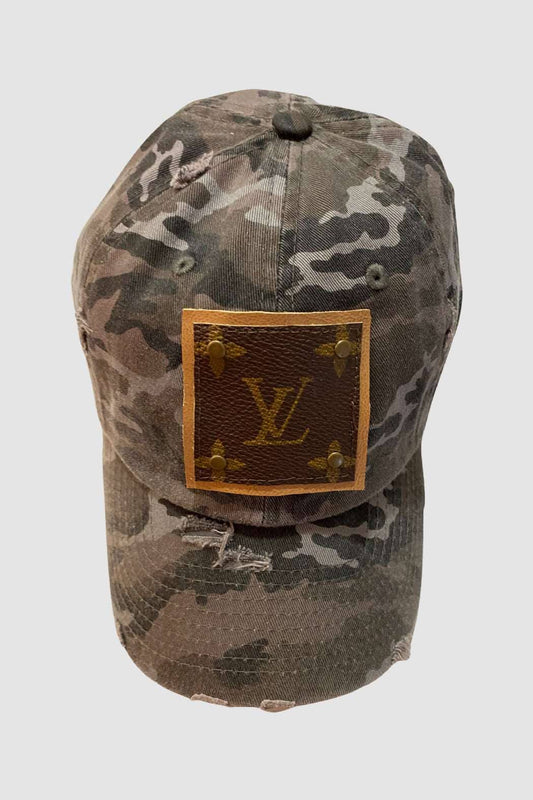 LV Patch Up-Cycled Women's Black and Gray Camouflage Cap