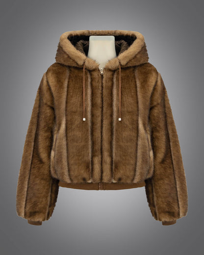 Blanc Noir Tawny Reversible Quilted Faux Fur Hoodie Jacket