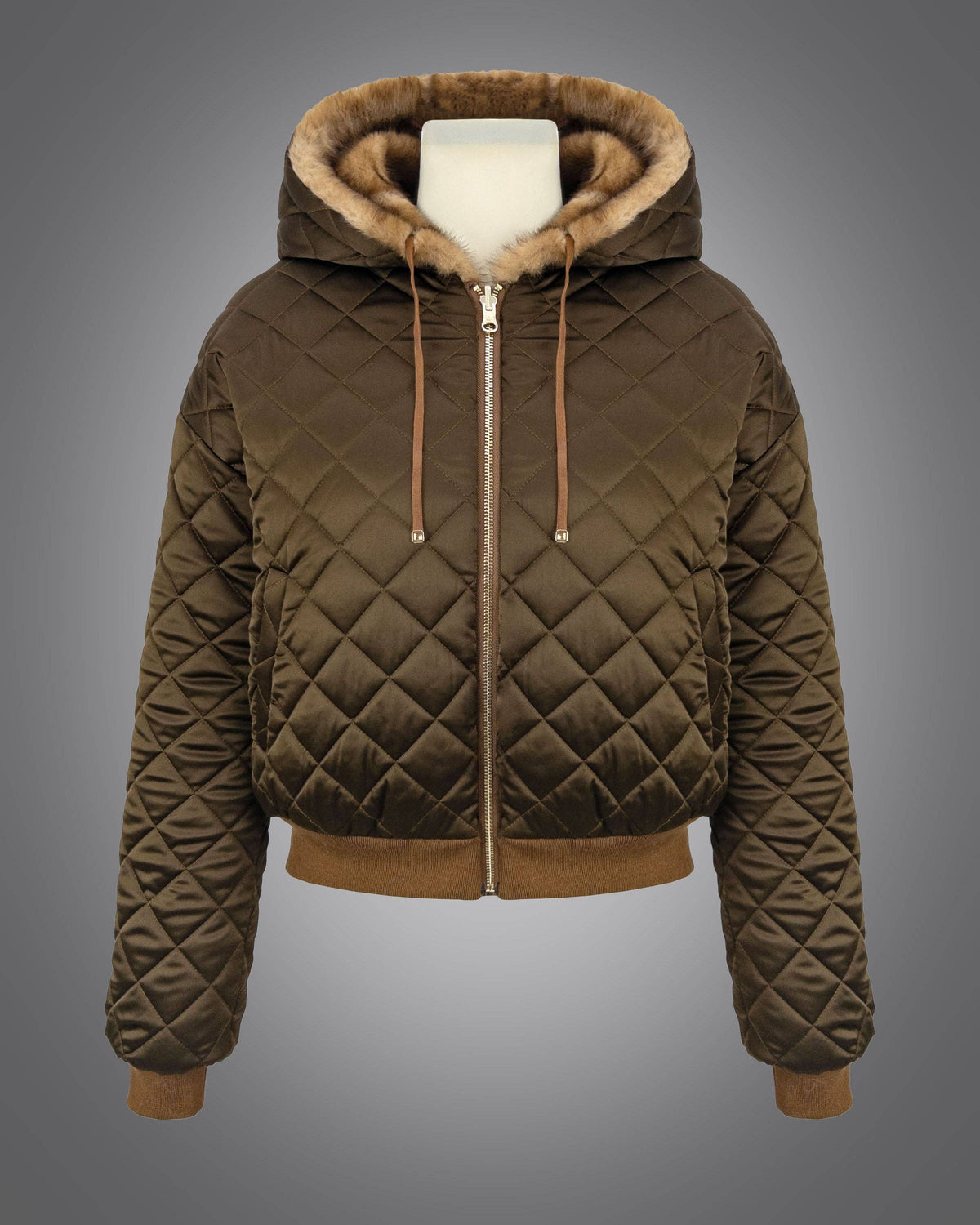 Blanc Noir Tawny Reversible Quilted Faux Fur Hoodie Jacket