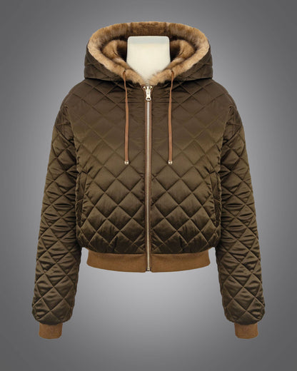 Blanc Noir Tawny Reversible Quilted Faux Fur Hoodie Jacket