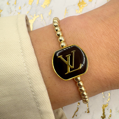 Golden Girl LV Repurposed Beaded Bracelet