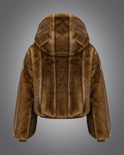 Blanc Noir Tawny Reversible Quilted Faux Fur Hoodie Jacket