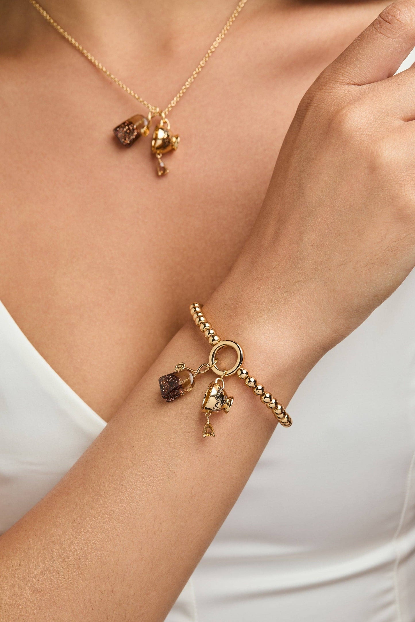 Alex and Ani 'Spill the Tea' Cup & Tea Bag Gold Stretch Bracelet