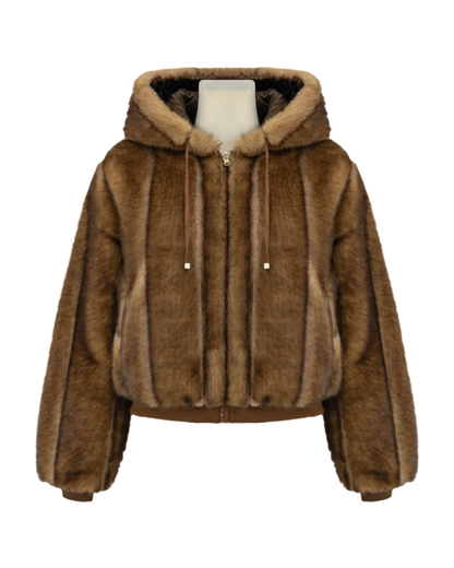Blanc Noir Tawny Reversible Quilted Faux Fur Hoodie Jacket