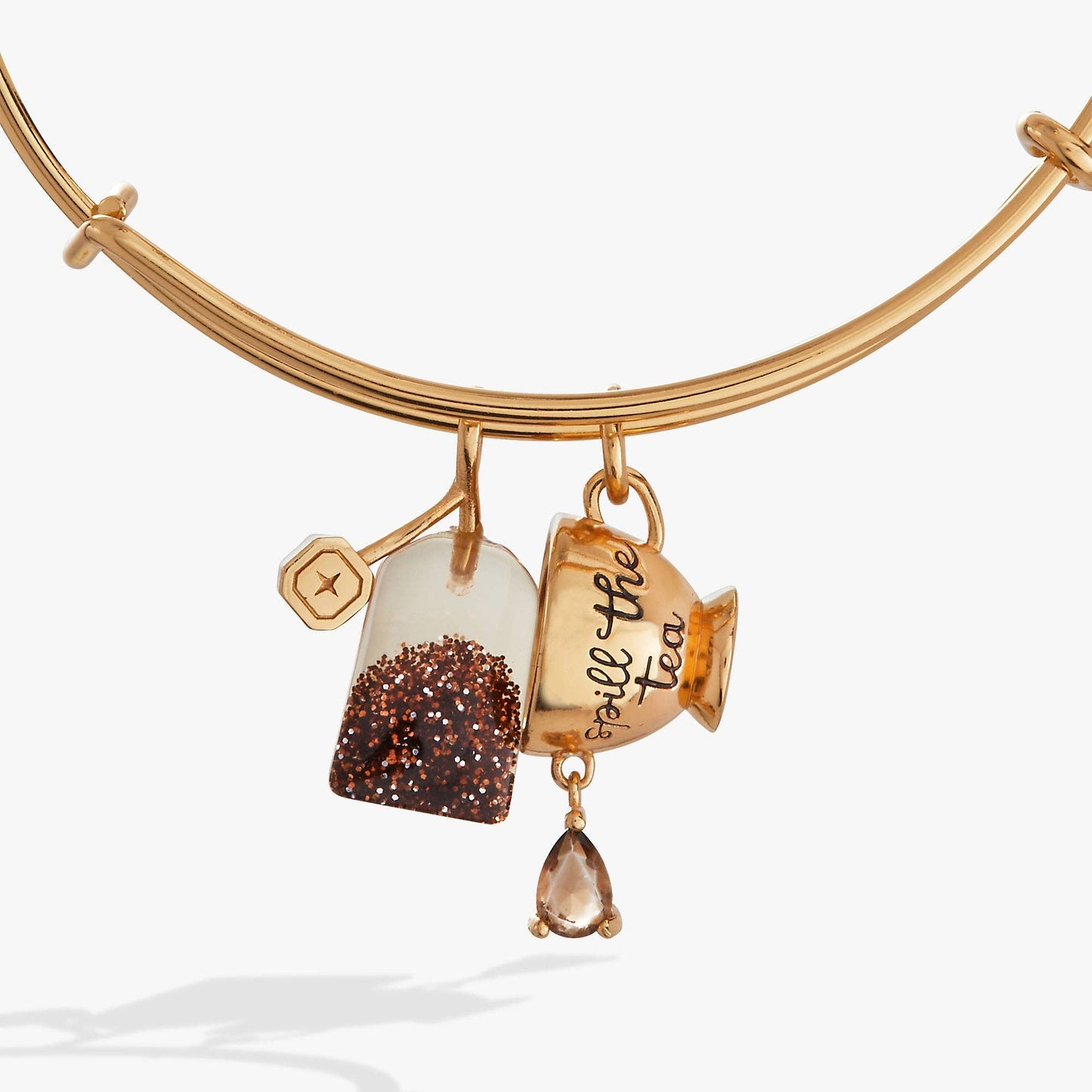 Alex and Ani 'Spill the Tea' Cup & Tea Bag Gold Charm Bangle Bracelet