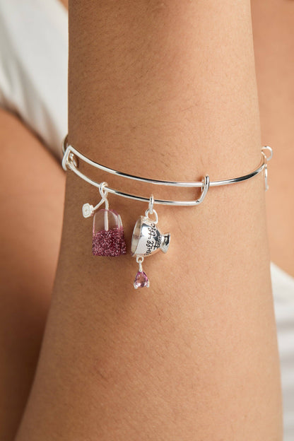 Alex and Ani 'Spill the Tea' Cup & Tea Bag Silver Charm Bangle Bracelet