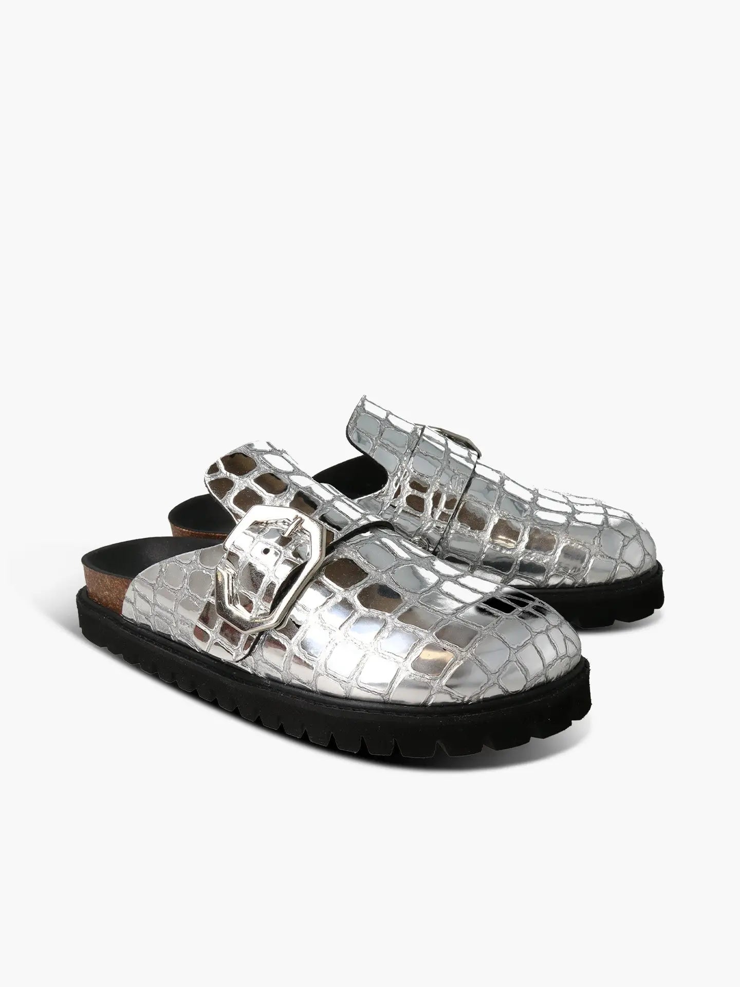 Genuins Women's Grisel Vegan Silver Mirrored Clog