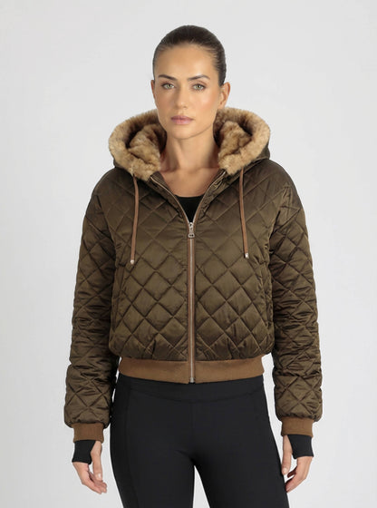 Blanc Noir Tawny Reversible Quilted Faux Fur Hoodie Jacket