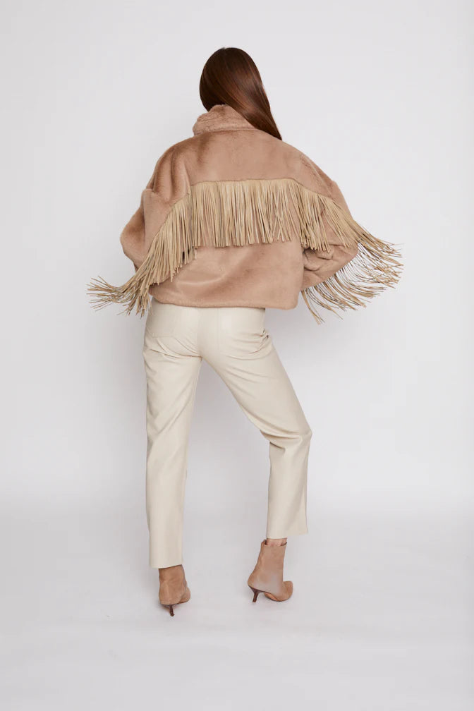 Blue Revival Dancing in the Moonlight Ecru Fringe Faux Fur Jacket