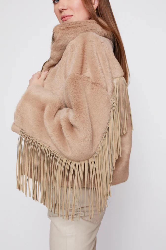 Blue Revival Dancing in the Moonlight Ecru Fringe Faux Fur Jacket