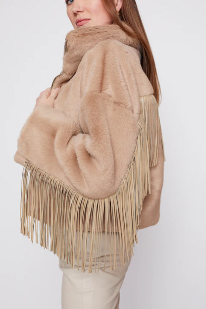Blue Revival Dancing in the Moonlight Ecru Fringe Faux Fur Jacket