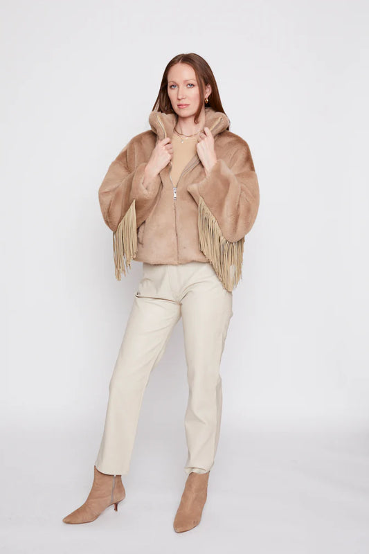 Blue Revival Dancing in the Moonlight Ecru Fringe Faux Fur Jacket