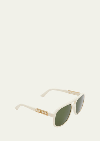 Men's Gucci Logo Acetate Embellished Aviator Sunglasses