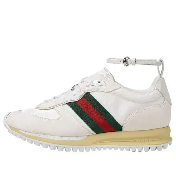 Gucci Women's Suede Re-Motion Ankle Strap White Sneakers