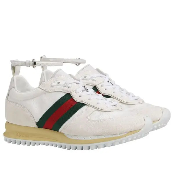 Gucci Women's Suede Re-Motion Ankle Strap White Sneakers