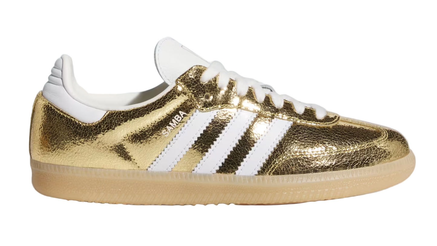 Women's Adidas Samba OG Gold Metallic Cracked Leather