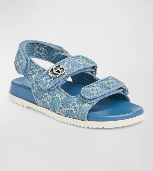 Gucci Women's Denim Monogram Double G Slingback Sandals