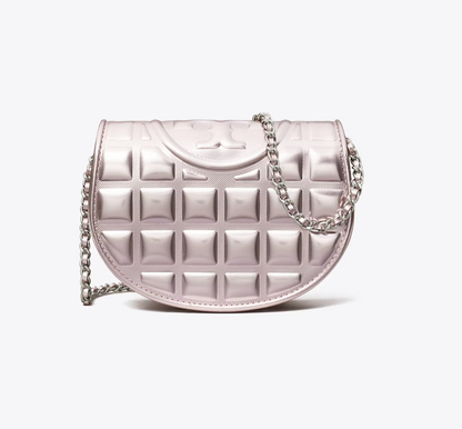 Tory Burch Fleming Mini Metallic Square Quilt Crossbody Bag