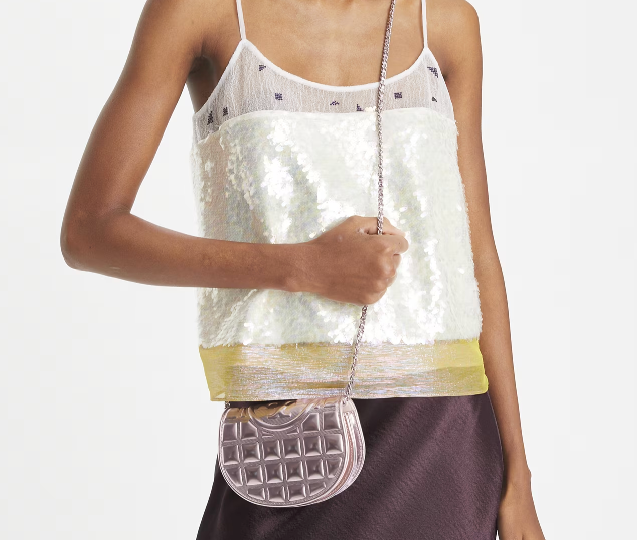 Tory Burch Fleming Mini Metallic Square Quilt Crossbody Bag
